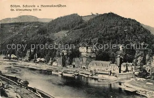 AK / Ansichtskarte Herrnskretschen Tschechien Boehmen Elbepartie mit Gr Winterberg Kat. Hrensko