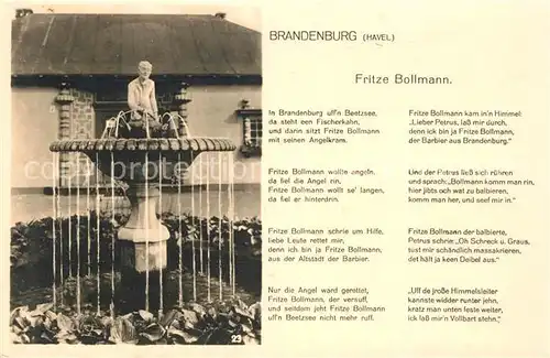 AK / Ansichtskarte Brandenburg Havel Fritze Bollmann Brunnen Gedicht Kat. Brandenburg