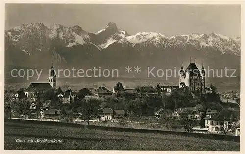 AK / Ansichtskarte Thun BE Stadtpanorama mit Stockhornkette Alpen Kat. Thun