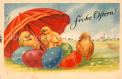 AK / Ansichtskarte Ostern Easter Paques Kueken Ostereier Regenschirm  Kat. Greetings