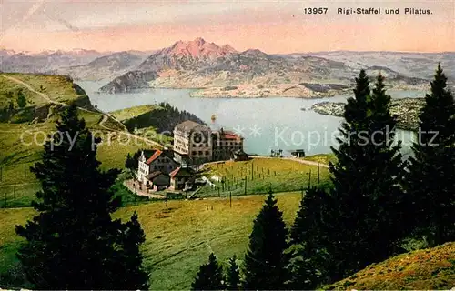 AK / Ansichtskarte Rigi Staffel Panorama Berghotel Vierwaldstaettersee Pilatus Alpenpanorama Kat. Rigi Staffel