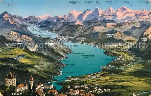 AK / Ansichtskarte Thun BE Thunersee und Umgebung Alpenpanorama aus der Vogelperspektive Kat. Thun