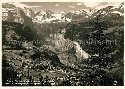 AK / Ansichtskarte Wengen BE Blick ins Lauterbrunnental Mittaghorn Breithorn Tschingelhorn Gspaltenhorn Berner Alpen Kat. Wengen