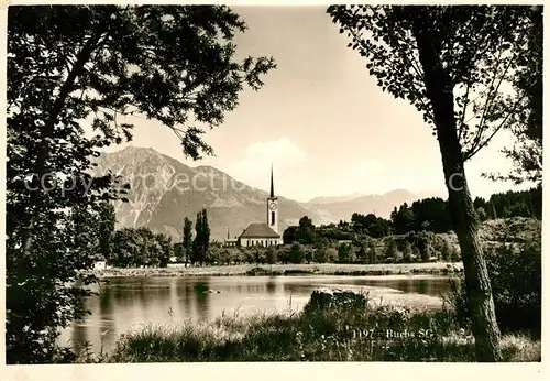 AK / Ansichtskarte Buchs SG Uferpartie am Rhein Blick zur Kirche Alpen Kat. Buchs