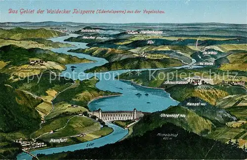 AK / Ansichtskarte Waldeck Edersee Gebiet der Waldecker Talsperre Edertalsperre aus der Vogelschau Kunstdruck No 2