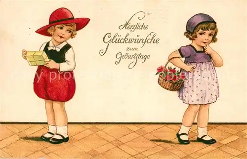 AK / Ansichtskarte Geburtstag Kinder Blumen Geschenk Hutmode Litho Kat. Greetings