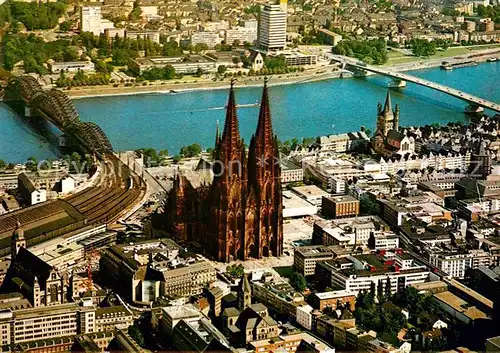 AK / Ansichtskarte Koeln Rhein Fliegeraufnahme Dom Hohenzollernbruecke Deutzer Bruecke Kat. Koeln