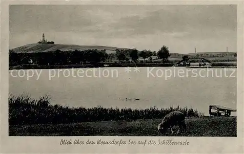 Schmoeckwitz Blick ueber den Wernsdorfer See auf die Schillerwarte Gosener Berge Kat. Berlin