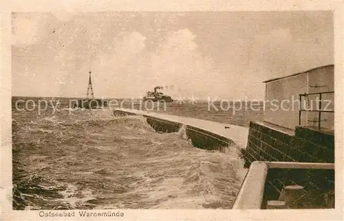 Warnemuende Ostseebad Brandung Mole Dampfer Kat. Rostock