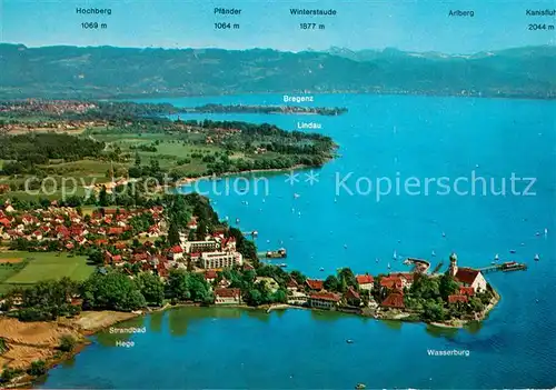 Wasserburg Bodensee Fliegeraufnahme Halbinsel mit Lindau und Bregenzerwald Kat. Wasserburg (Bodensee)