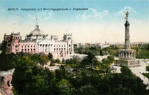 Berlin Koenigsplatz mit Reichstagsgebaeude und Siegessaeule Kat. Berlin