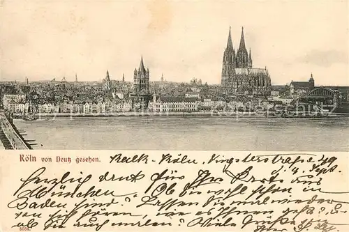 AK / Ansichtskarte Koeln Rhein Rheinansicht von Deutz mit Dom Kat. Koeln