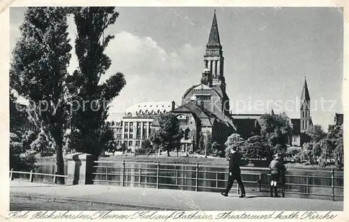 AK / Ansichtskarte Kiel Kleiner Kiel mit Rathaus Theater und kath Kirche Kat. Kiel