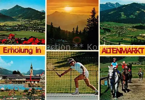 AK / Ansichtskarte Altenmarkt Pongau Sonnenuntergang Schwimmbad Reiter Panorama Kat. Altenmarkt im Pongau