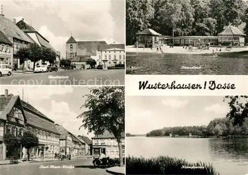 AK / Ansichtskarte Wusterhausen Dosse Marktplatz Strandbad Karl Marx Strasse Kat. Wusterhausen Dosse