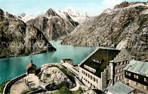 AK / Ansichtskarte Grimsel Pass Grimselhospiz Bergsee Blick auf Finsteraarhorn Berner Alpen Kat. Grimsel