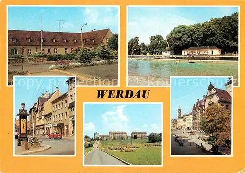 AK / Ansichtskarte Werdau Sachsen Sportschule August Bebel Strasse Markt Kat. Werdau