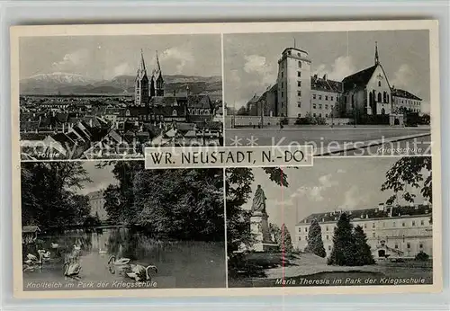 AK / Ansichtskarte Wiener Neustadt Totalansicht Kriegsschule Knollteich im Park Maria Theresia im Park Kat. Wiener Neustadt