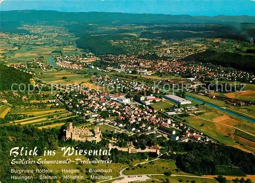 AK / Ansichtskarte Loerrach Fliegeraufnahme Wiesental Burg Roetteln Haagen Brombach Hauingen Steinen Hoellstein Maulburg Kat. Loerrach