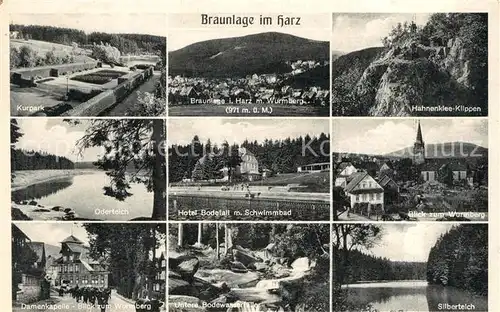 AK / Ansichtskarte Braunlage Kurpark Panorama Hahnenklee Klippen Oderteich Hotel Bodefall Schwimmbad Wurmberg Damenkapelle Untere Bodewasserfaelle Silberteich Kat. Braunlage Harz