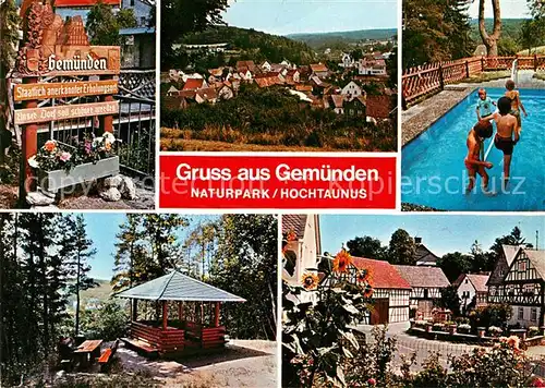 AK / Ansichtskarte Gemuenden Taunus Gasthof Pension Zur Sonne Rastplatz Wassertreten Marktplatz Fachwerkhaeuser Kat. Weilrod