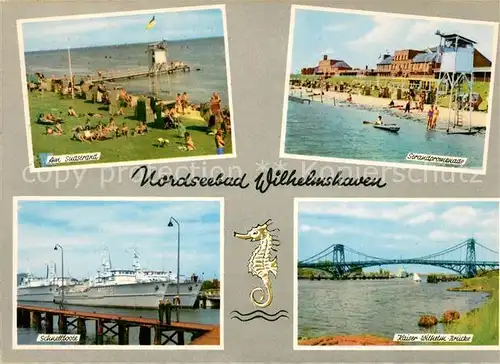 AK / Ansichtskarte Wilhelmshaven Suedstrand Strandpromenade Schnellboote Kaiser Wilhelm Bruecke Kat. Wilhelmshaven