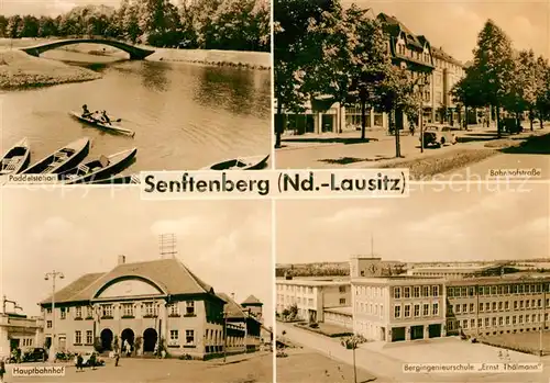 AK / Ansichtskarte Senftenberg Niederlausitz Paddelstation Bahnhofstrasse Bergingneurschule Ernst Thaelmann Kat. Senftenberg