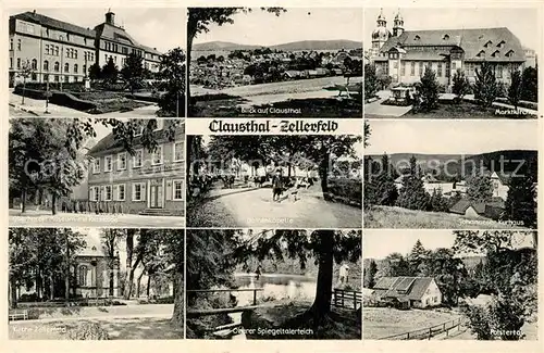 AK / Ansichtskarte Clausthal Zellerfeld Bergakademie Ortsansicht Marktkirche Oberharzer Museum Kapelle Johanneser Kurhaus Kirche Oberer Spiegeltalerteich Polstertal Kat. Clausthal Zellerfeld