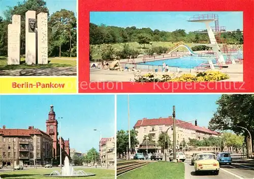 AK / Ansichtskarte Pankow Buergerpark Freibad Johannes R. Becher Strasse Vinetastrasse Denkmal Julius Fucik  Kat. Berlin