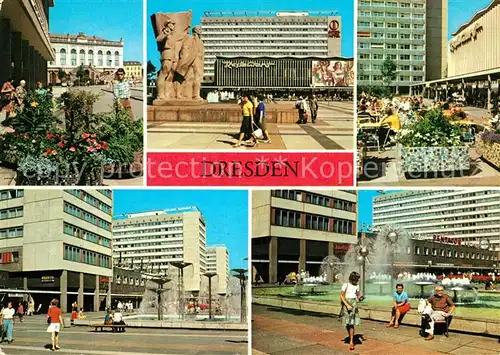 AK / Ansichtskarte Dresden Verkehrsmuseum Lenindenkmal Prager Strasse Restaurant Wasserspiele Kat. Dresden Elbe