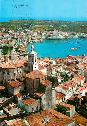 AK / Ansichtskarte Cadaques Stadtbild mit Kirche Hafen Fliegeraufnahme Kat. Costa Brava