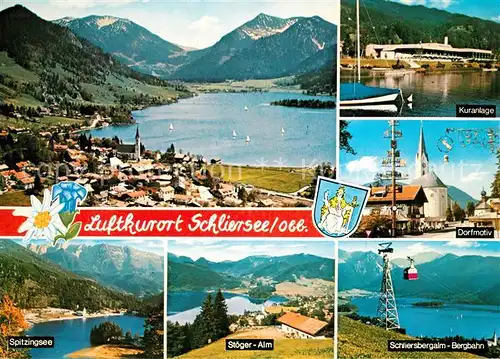 Schliersee Panorama Luftkurort Alpen Kuranlage Dorfmotiv Kirche Maibaum Spitzingsee Stoeger Alm Schliersbergalm Bergbahn Kat. Schliersee