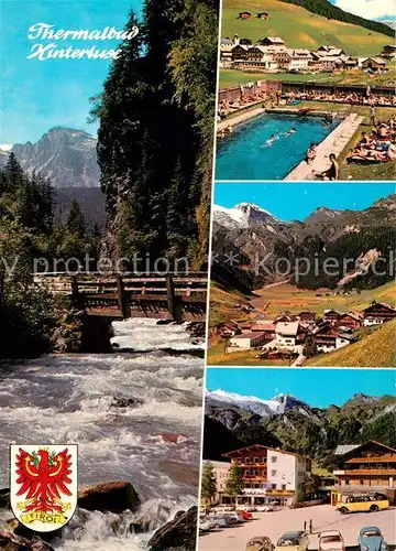 Hintertux Zillertal Thermalbad Freibad Alpenpanorama Bergbach Bruecke Kat. Tux