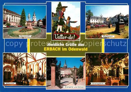 AK / Ansichtskarte Erbach Odenwald Marktplatz Rittersaal Orangerie Schloss Hirschgalerie  Kat. Erbach