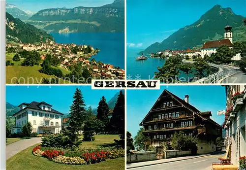 AK / Ansichtskarte Gersau Vierwaldstaettersee Panorama Kirche Kurgarten Kat. Gersau