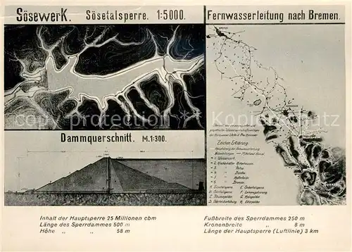 AK / Ansichtskarte Osterode Harz Soesewerk Soesetalsperre Dammquerschnitt Fernwasserleitung nach Bremen Kat. Osterode am Harz