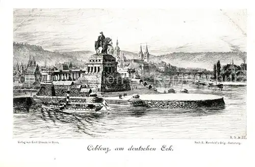 AK / Ansichtskarte Coblenz Koblenz Deutsches Eck Zeichnung Kat. Koblenz Rhein