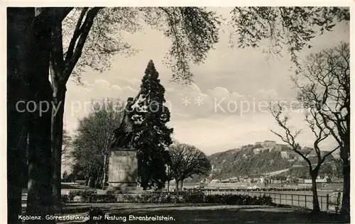 AK / Ansichtskarte Koblenz Rhein Goerresdenkmal mit Festung Ehrenbreitstein Kat. Koblenz