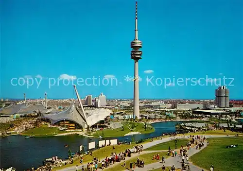 AK / Ansichtskarte Muenchen Olympiagelaende Sportstaetten BMW Hochhaus Olympiaturm %fa Kat. Muenchen