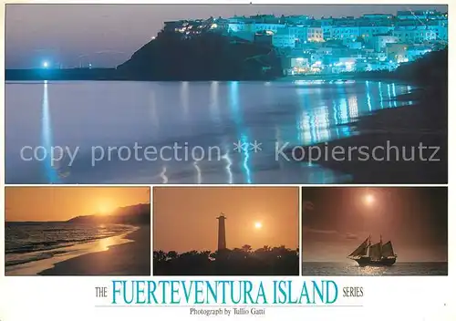 AK / Ansichtskarte Jandia Atardecer en Morro Jable Nachtaufnahme Sonnenuntergang Leuchtturm Segelboot Kat. Fuerteventura Kanarische Inseln