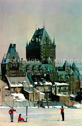 AK / Ansichtskarte Quebec Girl Skiers with Chateau Frontenac Hotel Kat. Quebec