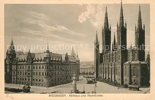 AK / Ansichtskarte Wiesbaden Rathaus und Marktkirche Kat. Wiesbaden