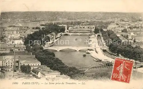 AK / Ansichtskarte Paris Fliegeraufnahme Seine prise du Trocadero Kat. Paris