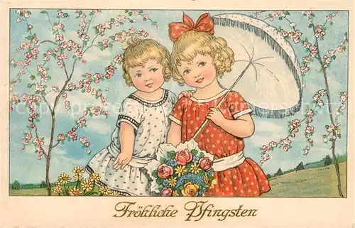 AK / Ansichtskarte Pfingsten Pentecost Pentecote Kinder Sonnenschirm Blumen  Kat. Greetings