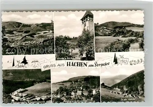 AK / Ansichtskarte Hachen Sauerland Kirche Burg Rohr Fliegeraufnahme Landessportbund Kat. Sundern (Sauerland)