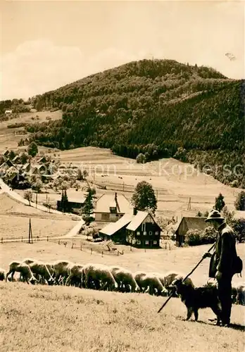 AK / Ansichtskarte Waltersdorf Zittau Blick zur Lausche Schaefer mit Schafherde Kat. Grossschoenau Sachsen