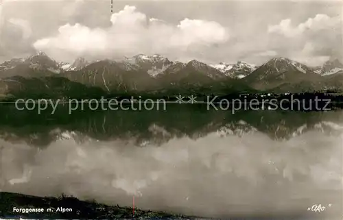 AK / Ansichtskarte Forggensee Schwangau Panorama Blick ueber den See zu den Alpen Wasserspiegelung Kat. Schwangau