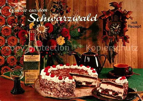 AK / Ansichtskarte Lebensmittel Schwarzwaelder Kirschtorte Rezept Kirschwasser Uhr  Kat. Lebensmittel