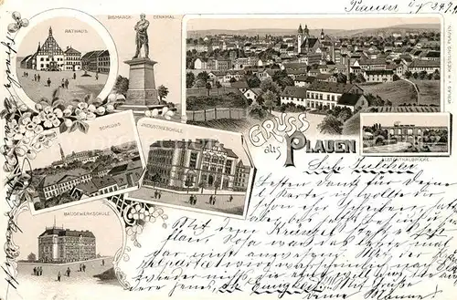 AK / Ansichtskarte Plauen Vogtland Rathaus Bismarck Denkmal Schloss Rathaus Kat. Plauen