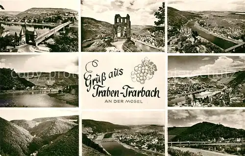 AK / Ansichtskarte Traben Trarbach Panorama Moseltal Ruine Bruecke Fliegeraufnahme Kat. Traben Trarbach